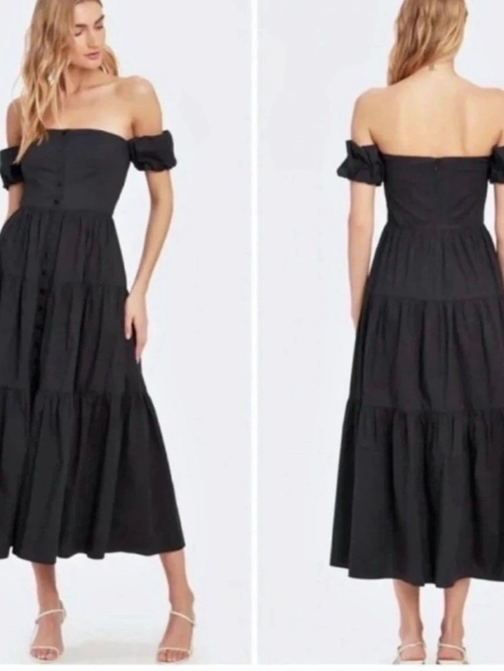 STAUD Elio Dress Black Button-Front Midi Dress Size 8